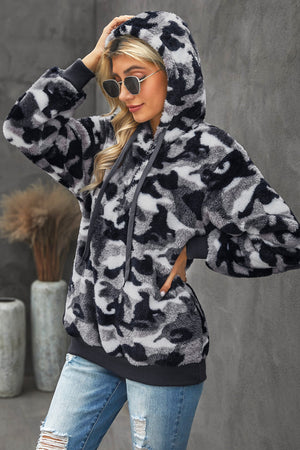 Women's Camouflage Half Zip Fuzzy Hoodie SIZE S-2XL Coats & Jackets Stacyleefashion