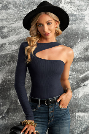 Women's Sexy Cutout One-Shoulder Ribbed Top SIZE S-2XL Shirts & Tops Stacyleefashion