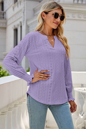 Womens V Neck Lantern Sleeve Blouse SIZE S-2XL