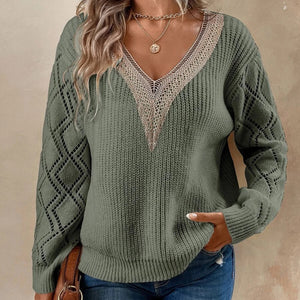 Womens V Neck Loose Fit Sweater SIZE S-L