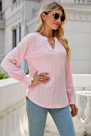 Womens V Neck Lantern Sleeve Blouse SIZE S-2XL