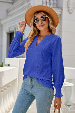 Womens V Neck Lantern Sleeve Blouse SIZE S-2XL