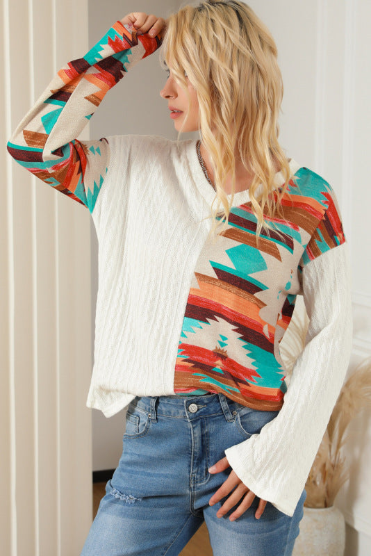 Womens Western Print Knit Sweater Top SIZE S-XL