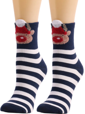 Womens Christmas Cute Cartoon Striped Socks