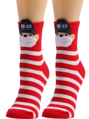 Womens Christmas Cute Cartoon Striped Socks