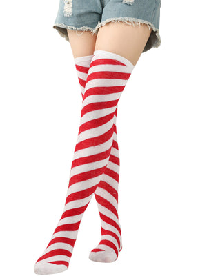 Womens Over Knee Bias Striped Christmas Socks