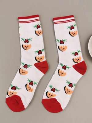 Womens Christmas Color Mid Tube Cotton Socks