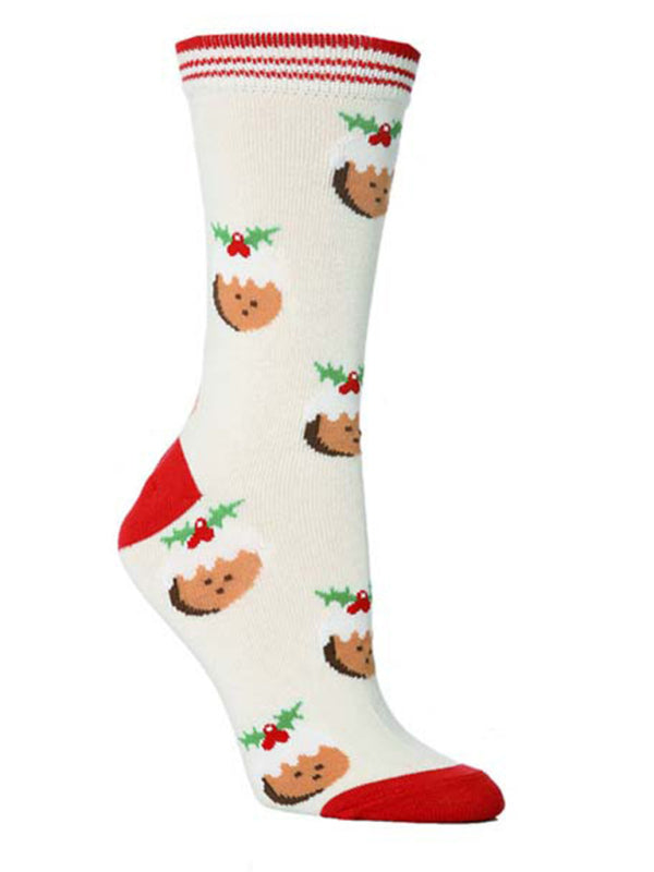 Womens Christmas Color Mid Tube Cotton Socks
