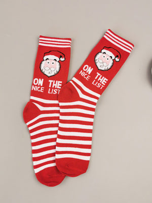Womens Christmas Nice List Mid Tube Cotton Socks