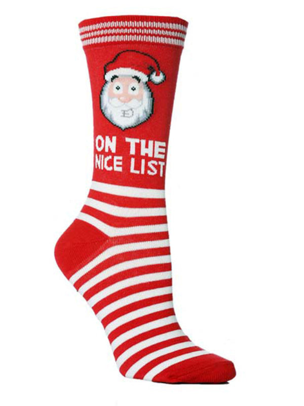 Womens Christmas Nice List Mid Tube Cotton Socks