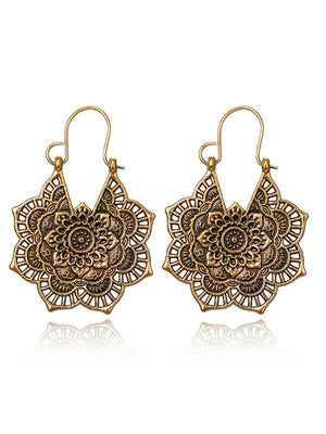 Vintage Ethnic Metal Cutout Floral Flower Earrings