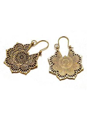 Vintage Ethnic Metal Cutout Floral Flower Earrings