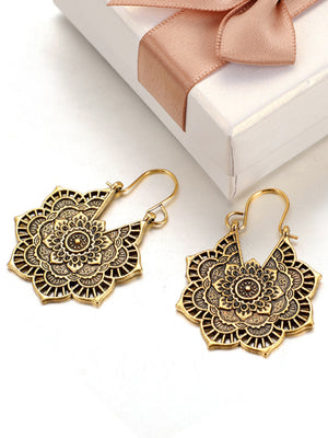 Vintage Ethnic Metal Cutout Floral Flower Earrings