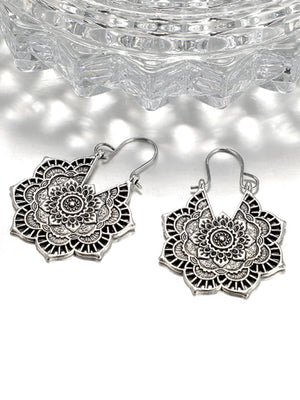 Vintage Ethnic Metal Cutout Floral Flower Earrings