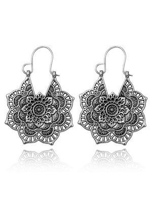 Vintage Ethnic Metal Cutout Floral Flower Earrings