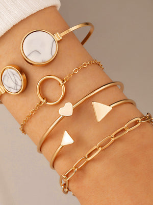 Inlaid Open Five Piece Geometric Love Triangle Bracelet Set