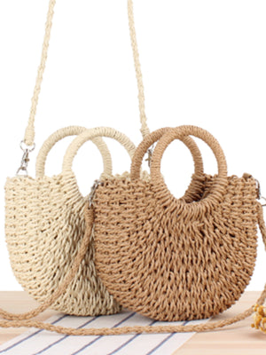 New Half Round Straw Woven Handbag