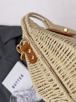New Fashion Straw Contrasting Color Handbag