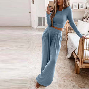 Womens Solid Color Knitted Casual Two Piece Suit SIZE S-3XL