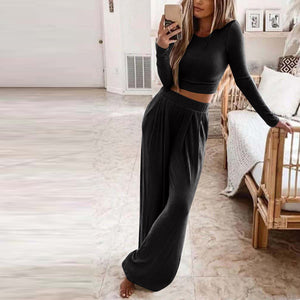 Womens Solid Color Knitted Casual Two Piece Suit SIZE S-3XL