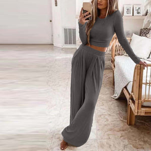 Womens Solid Color Knitted Casual Two Piece Suit SIZE S-3XL
