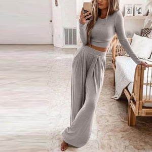 Womens Solid Color Knitted Casual Two Piece Suit SIZE S-3XL