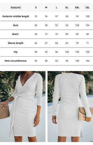Womens Fashion V Neck Ribbed Belt Dress SIZE S-3XL