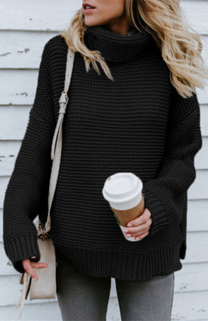 Woman Thick Thread Long Sleeves High Neck Pullover Sweater S-XL