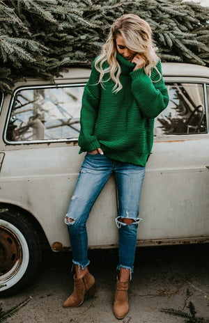 Woman Thick Thread Long Sleeves High Neck Pullover Sweater S-XL