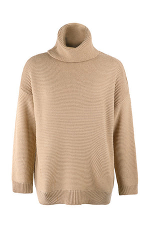 Woman Thick Thread Long Sleeves High Neck Pullover Sweater S-XL