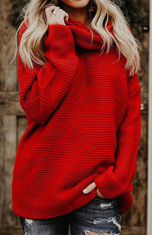 Woman Thick Thread Long Sleeves High Neck Pullover Sweater S-XL