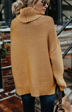 Woman Thick Thread Long Sleeves High Neck Pullover Sweater S-XL