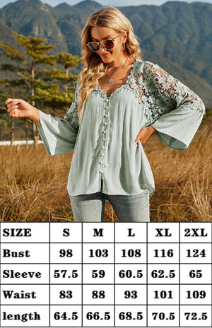 Womens Lace Lantern Sleeve Blouse SIZE S-XL