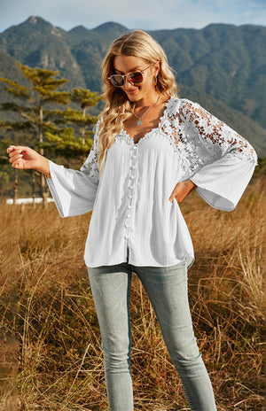 Womens Lace Lantern Sleeve Blouse SIZE S-XL