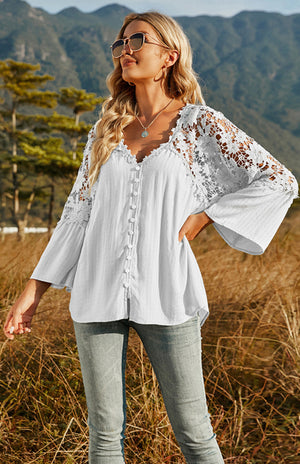 Womens Lace Lantern Sleeve Blouse SIZE S-XL