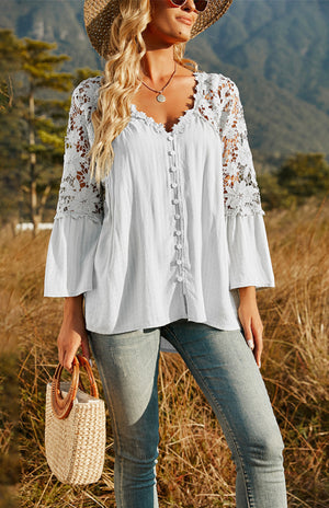 Womens Lace Lantern Sleeve Blouse SIZE S-XL