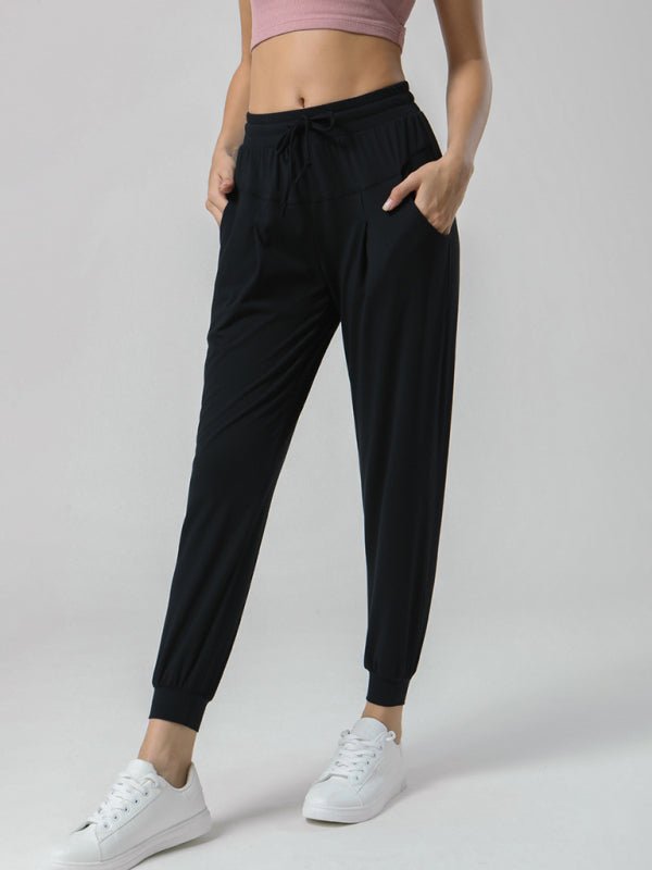 Drawstring Waist Stretch Black Sweatpants SIZE S-XL