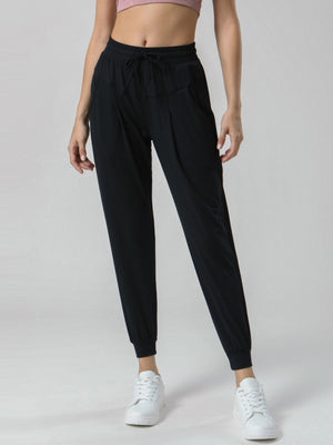 Drawstring Waist Stretch Black Sweatpants SIZE S-XL
