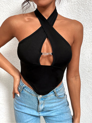 Womens Sexy Criss Cross Irregular Crop Top SIZE XS-L