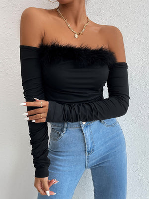 Womens Retro Collar Long Sleeve Tube Top SIZE XS-L