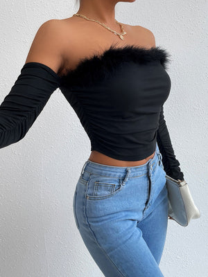 Womens Retro Collar Long Sleeve Tube Top SIZE XS-L