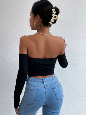 Womens Retro Collar Long Sleeve Tube Top SIZE XS-L