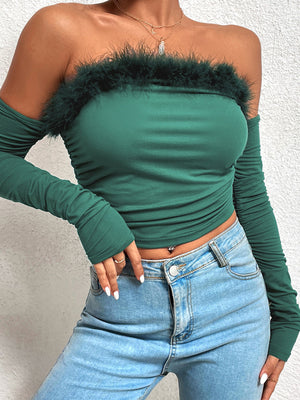 Womens Retro Collar Long Sleeve Tube Top SIZE XS-L