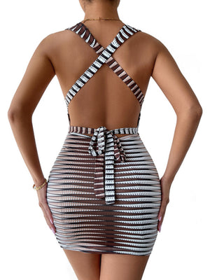 Womens Striped Sleeveless Off Back Dress SIZE S-XL