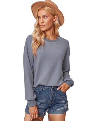 Womens Solid Color Round Neck Sweater SIZE S-XL