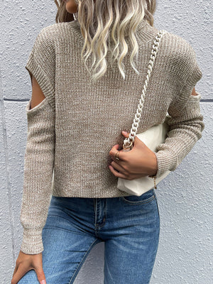 Womens Turtleneck Long Sleeve Cutout Off Shoulder Sweater SIZE S-XL
