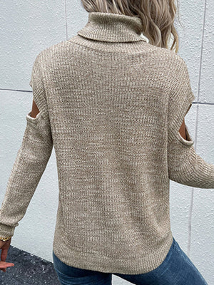 Womens Turtleneck Long Sleeve Cutout Off Shoulder Sweater SIZE S-XL