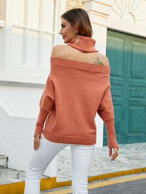 Womens Solid Color Lapel Sexy Off Shoulder Sweater SIZE S-XL