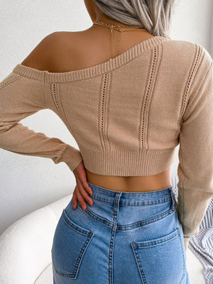 Womens Off Shoulder Long Sleeve Off Navel Sweater SIZE S-L