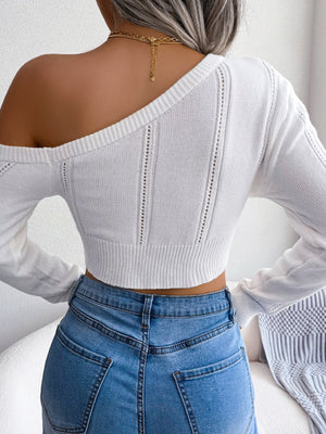 Womens Off Shoulder Long Sleeve Off Navel Sweater SIZE S-L